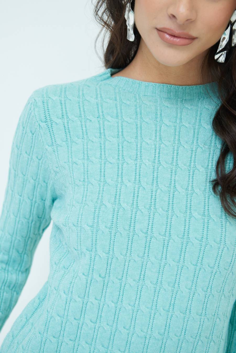 Kikisix MAGLIA PARICOLLO DISEGNO TRECCIA MENTA Vendita Economica