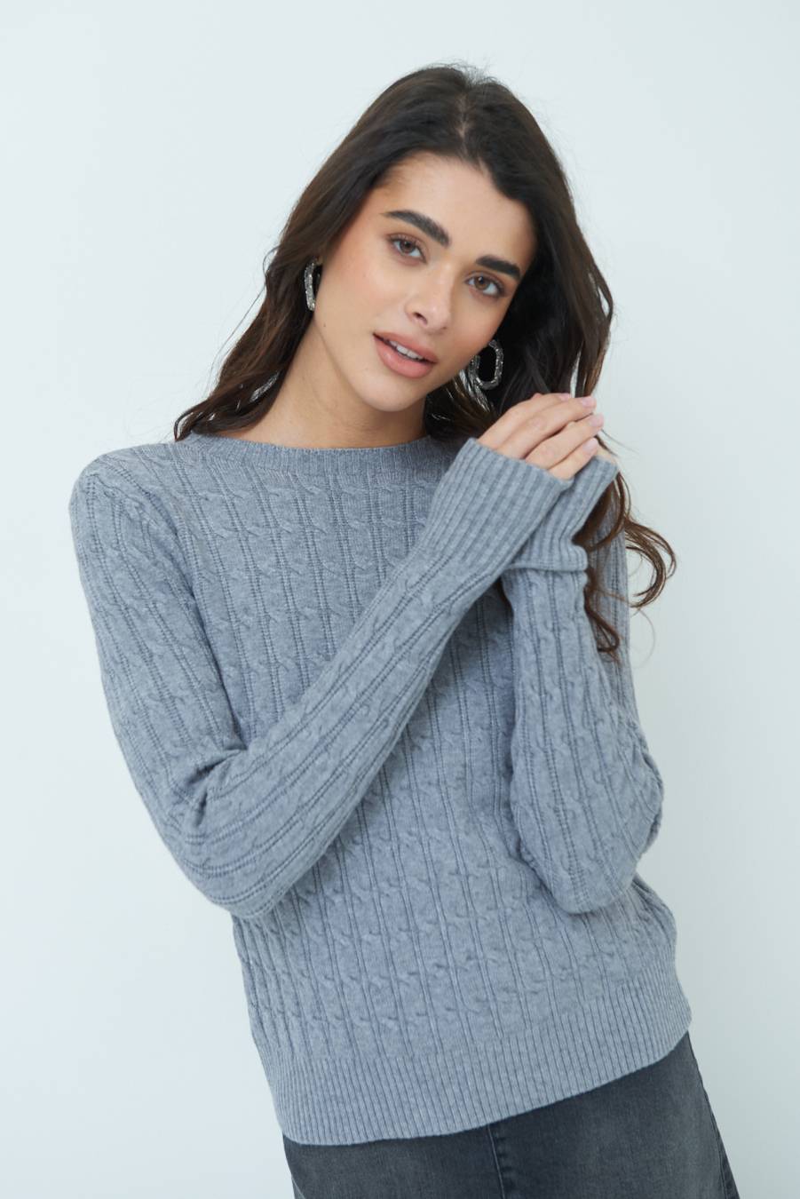 Kikisix MAGLIA PARICOLLO DISEGNO TRECCIA GRIGIO Online Outlet