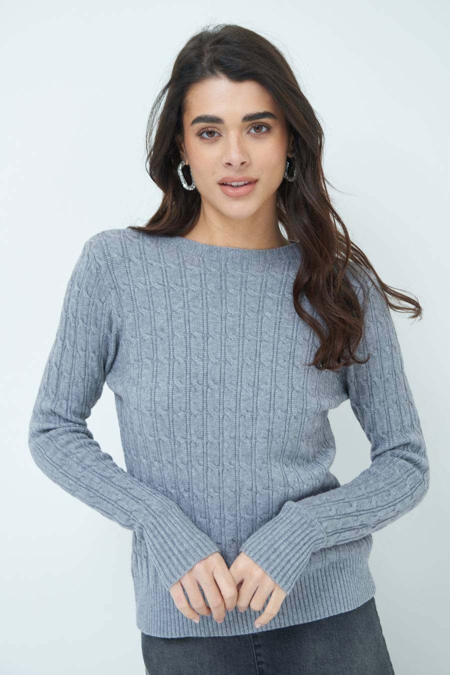 Kikisix MAGLIA PARICOLLO DISEGNO TRECCIA GRIGIO Online Outlet