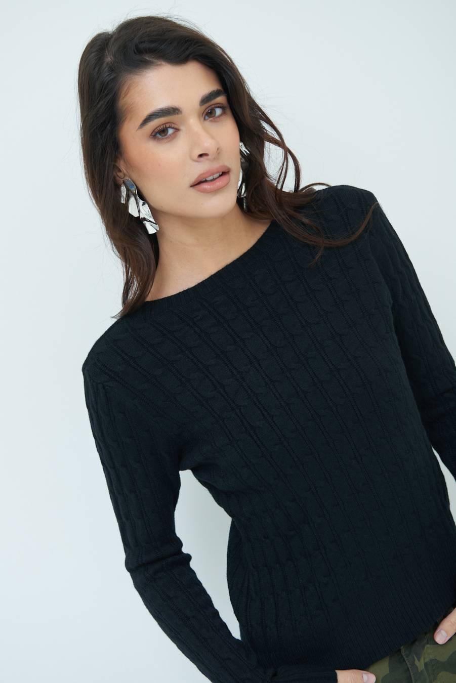 Kikisix MAGLIA PARICOLLO DISEGNO TRECCIA NERO I Più Venduti