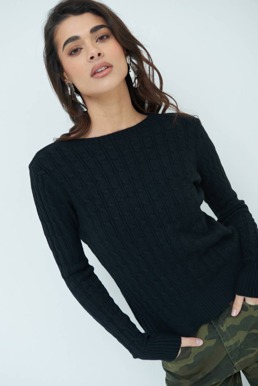 Kikisix MAGLIA PARICOLLO DISEGNO TRECCIA NERO I Più Venduti