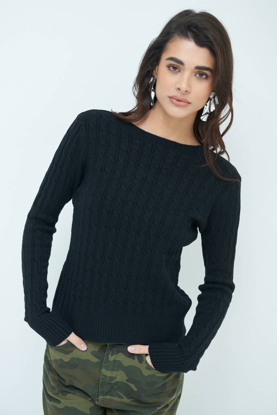 Kikisix MAGLIA PARICOLLO DISEGNO TRECCIA NERO I Più Venduti