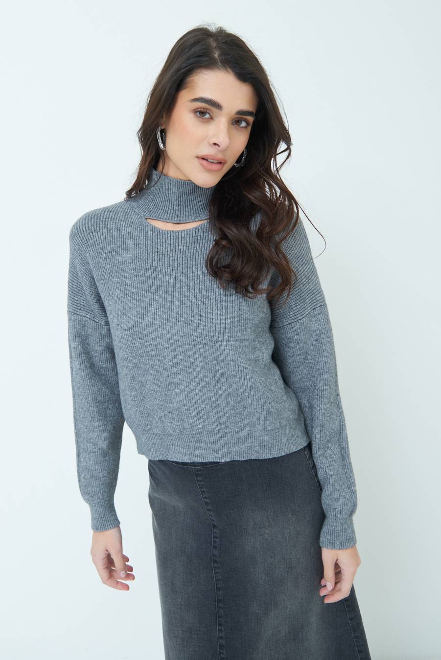 Kikisix MAGLIA COSTINA BUCO DAV. GRIGIO Vendite Flash