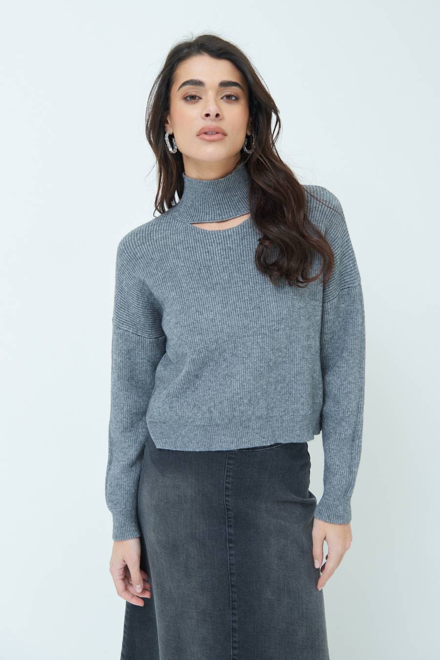 Kikisix MAGLIA COSTINA BUCO DAV. GRIGIO Vendite Flash