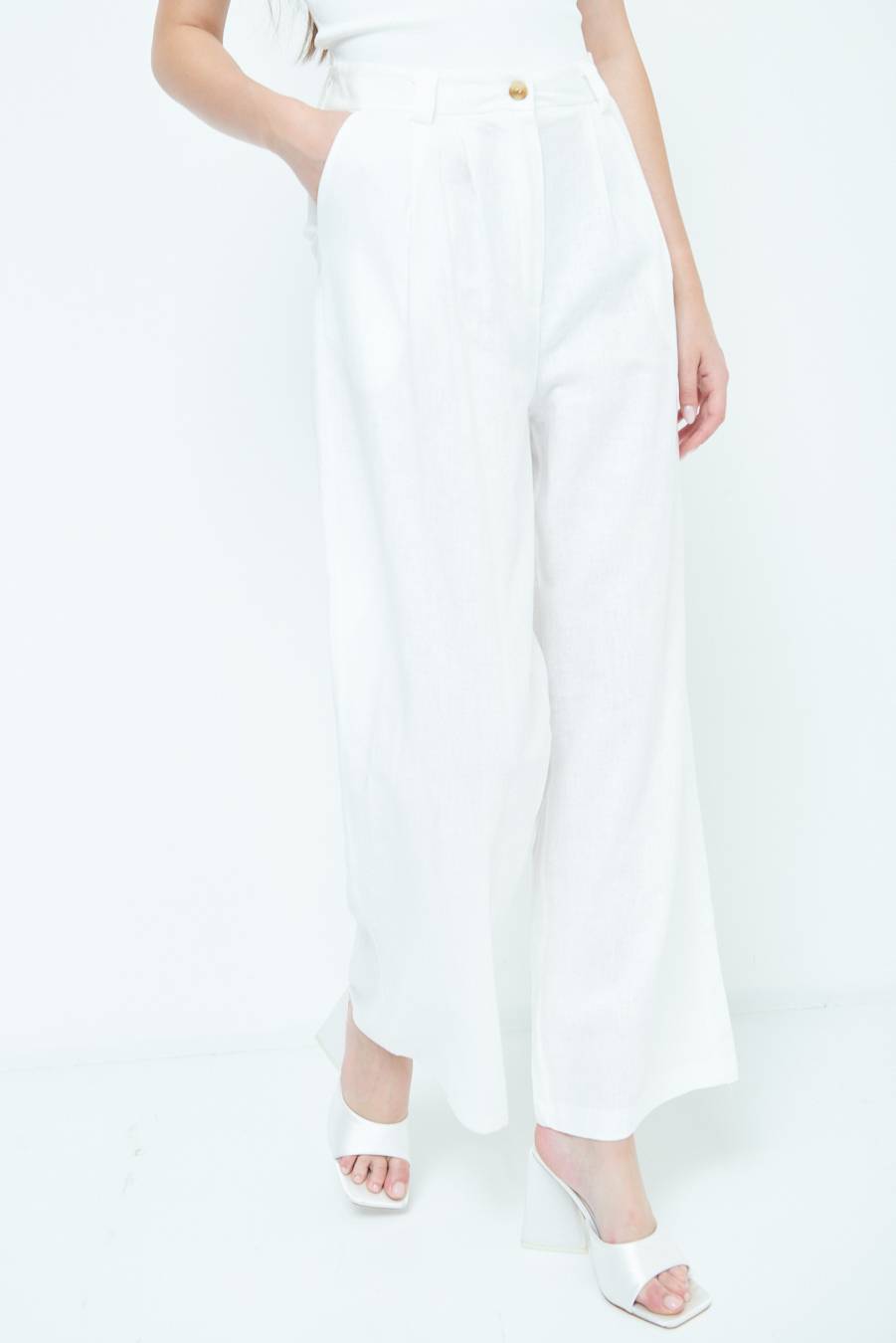Kikisix PANTA PALAZZO CON PINCE BIANCO 2025