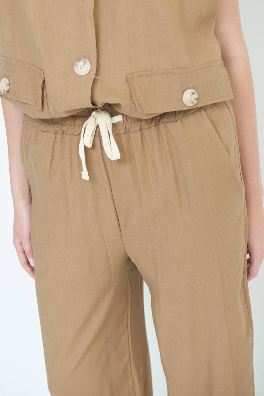 Kikisix PANTA PALAZZO CON ELASTICO VISCOSA LINO TABACCO Italia