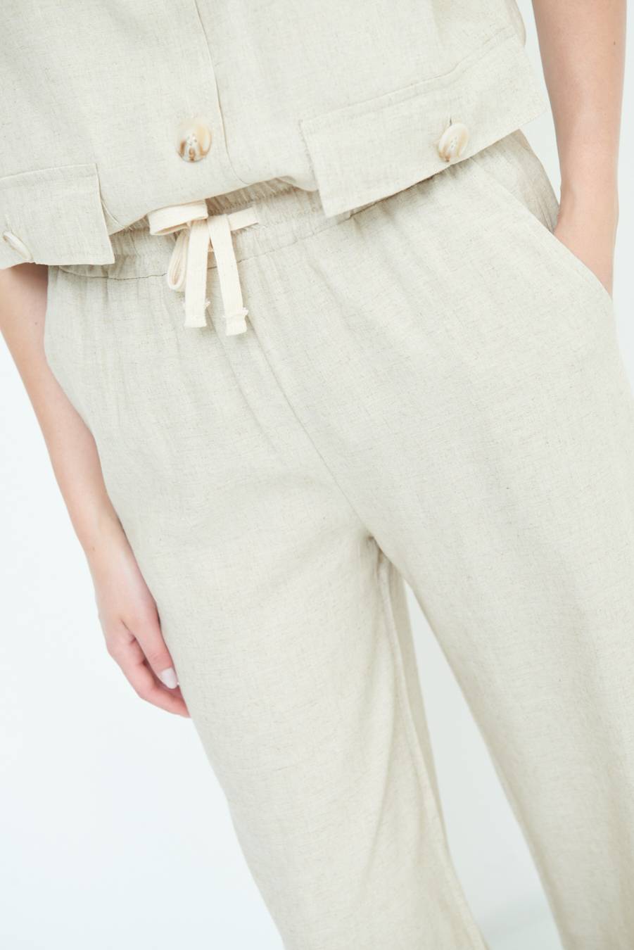 Kikisix PANTA PALAZZO CON ELASTICO VISCOSA LINO NATURALE In Linea