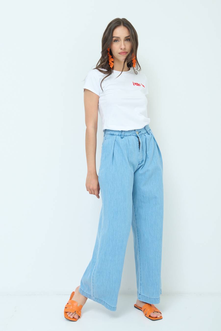 Kikisix PANTALONE CHAMBRAY PINCES BLU CHIARO