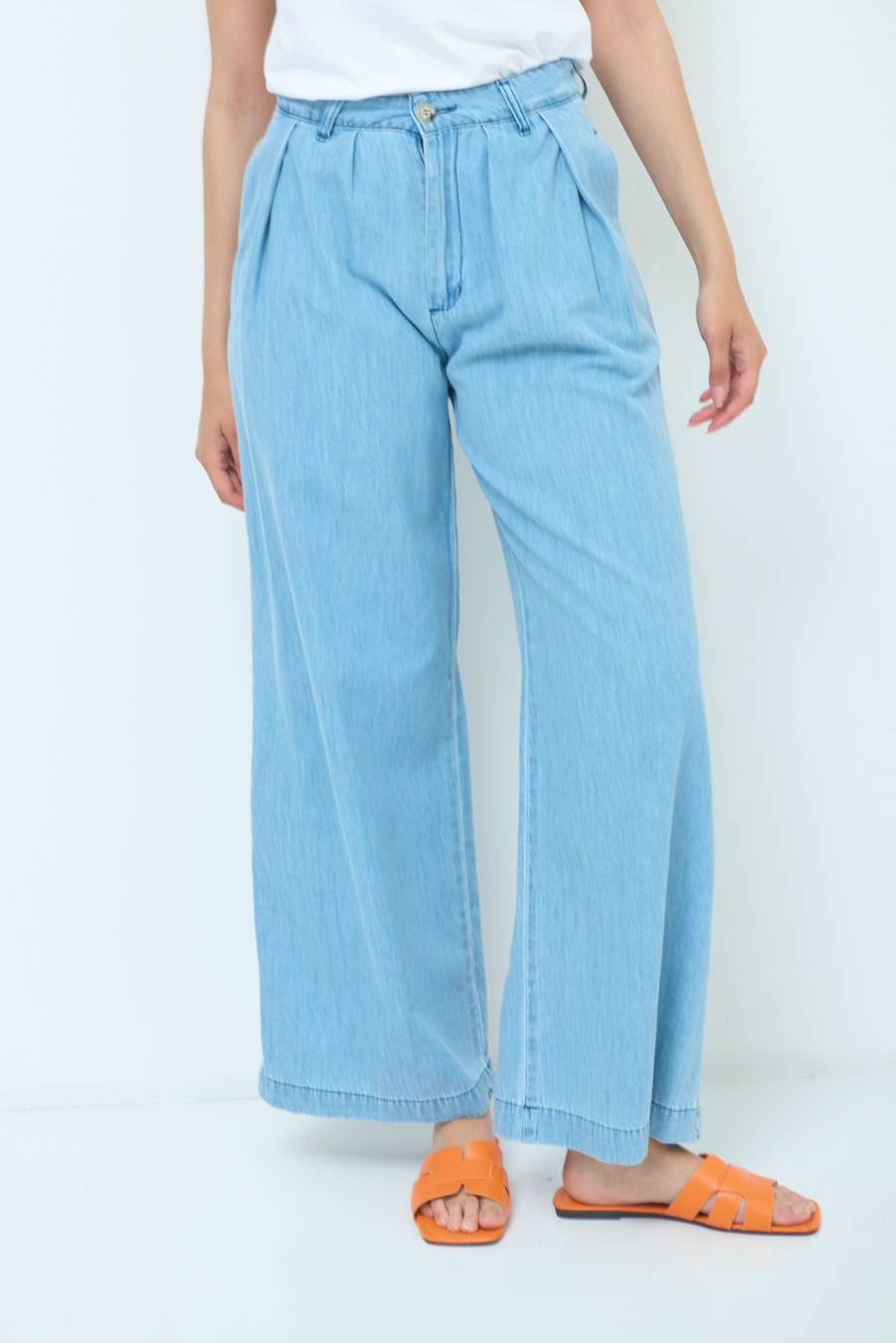 Kikisix PANTALONE CHAMBRAY PINCES BLU CHIARO Vendita