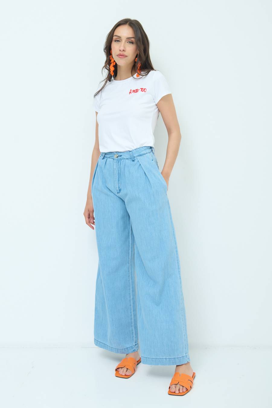 Kikisix PANTALONE CHAMBRAY PINCES BLU CHIARO Vendita