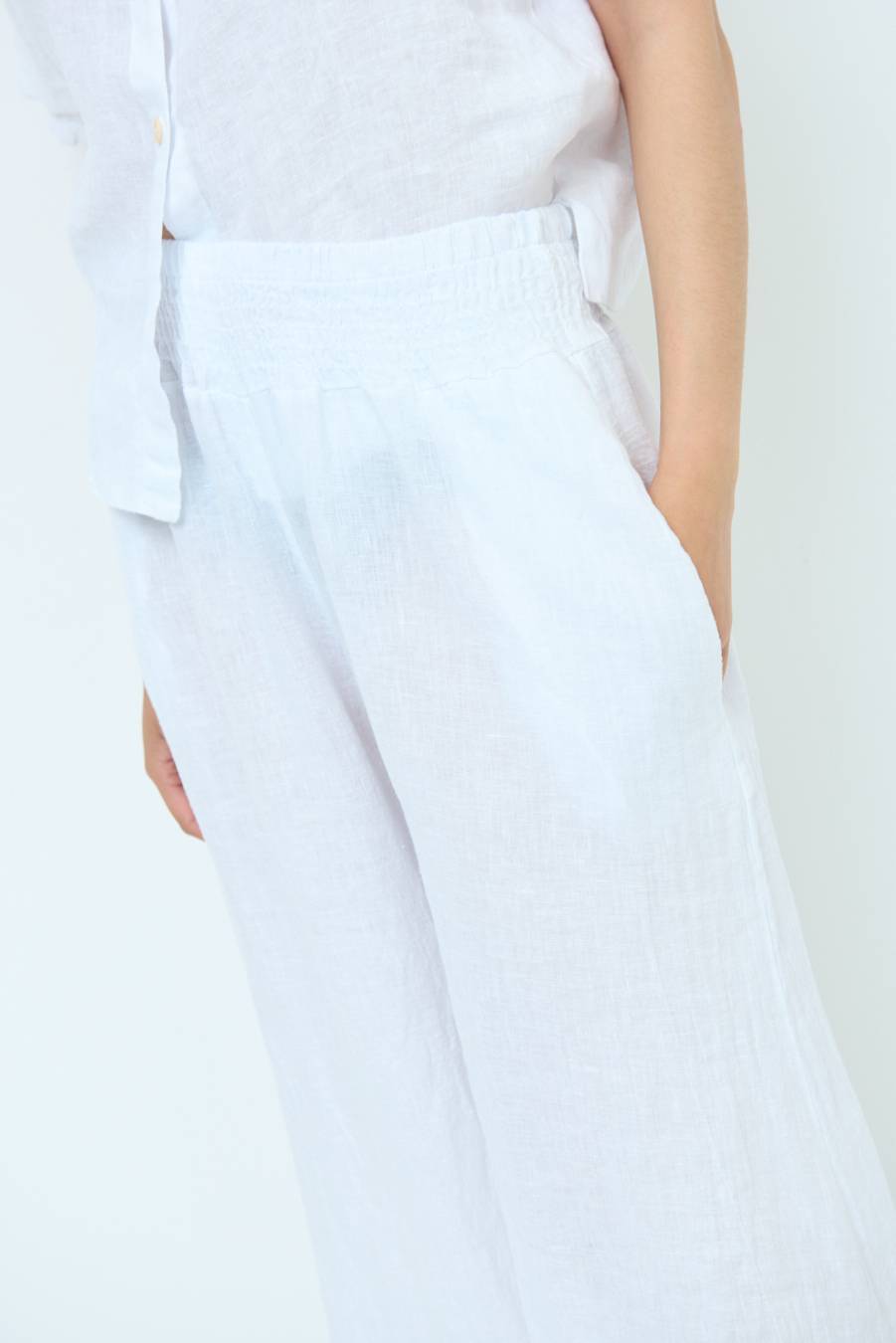 Kikisix PANTA PALAZZO LINO CON ELASTICI BIANCO Rilascio limitato