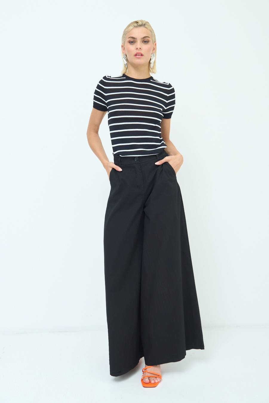 Kikisix PANTALONE PALAZZO COTONE NERO