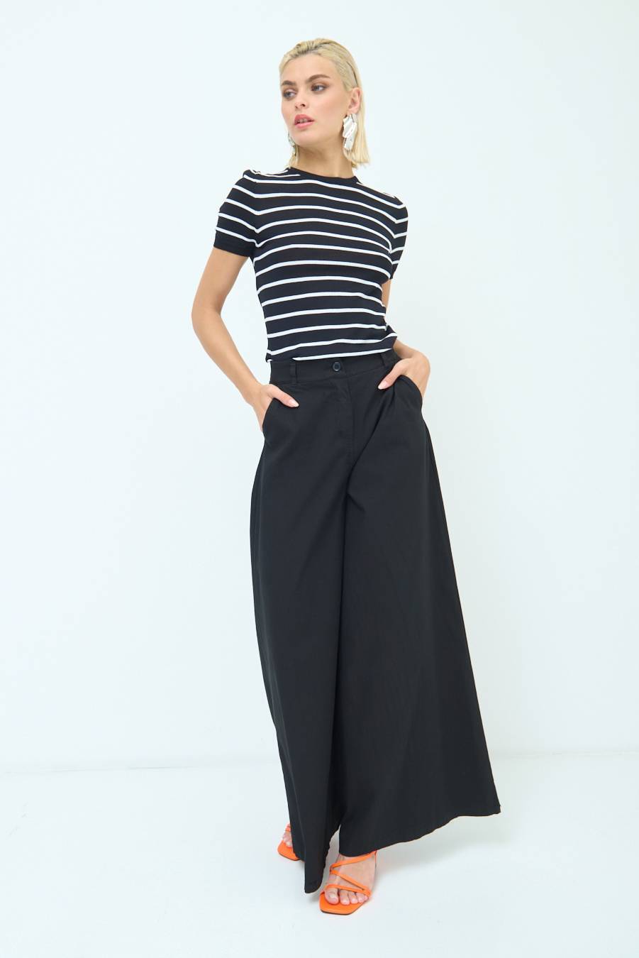Kikisix PANTALONE PALAZZO COTONE NERO Consegna Veloce