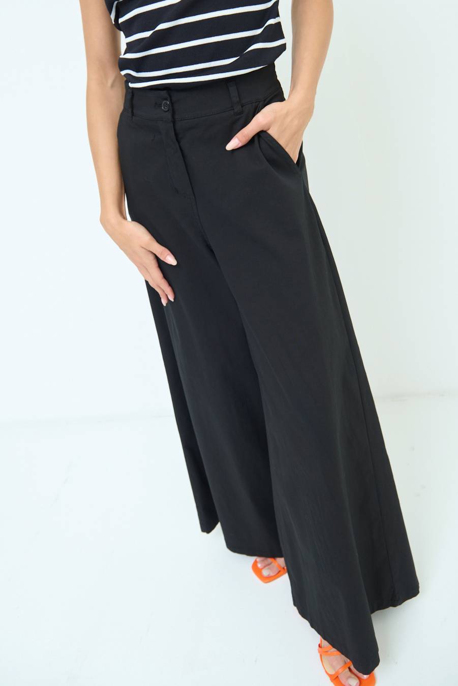Kikisix PANTALONE PALAZZO COTONE NERO Consegna Veloce