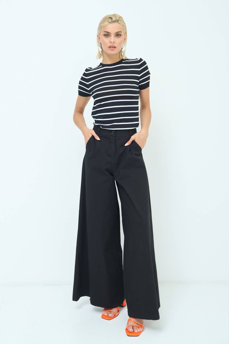 Kikisix PANTALONE PALAZZO COTONE NERO Consegna Veloce