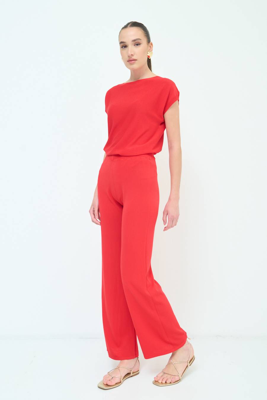 Kikisix PANTALONE PALAZZO MAGLIERIA ROSSO Promozione Limitata