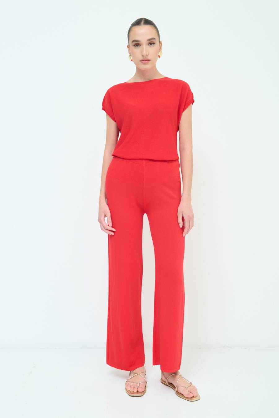 Kikisix PANTALONE PALAZZO MAGLIERIA ROSSO Promozione Limitata