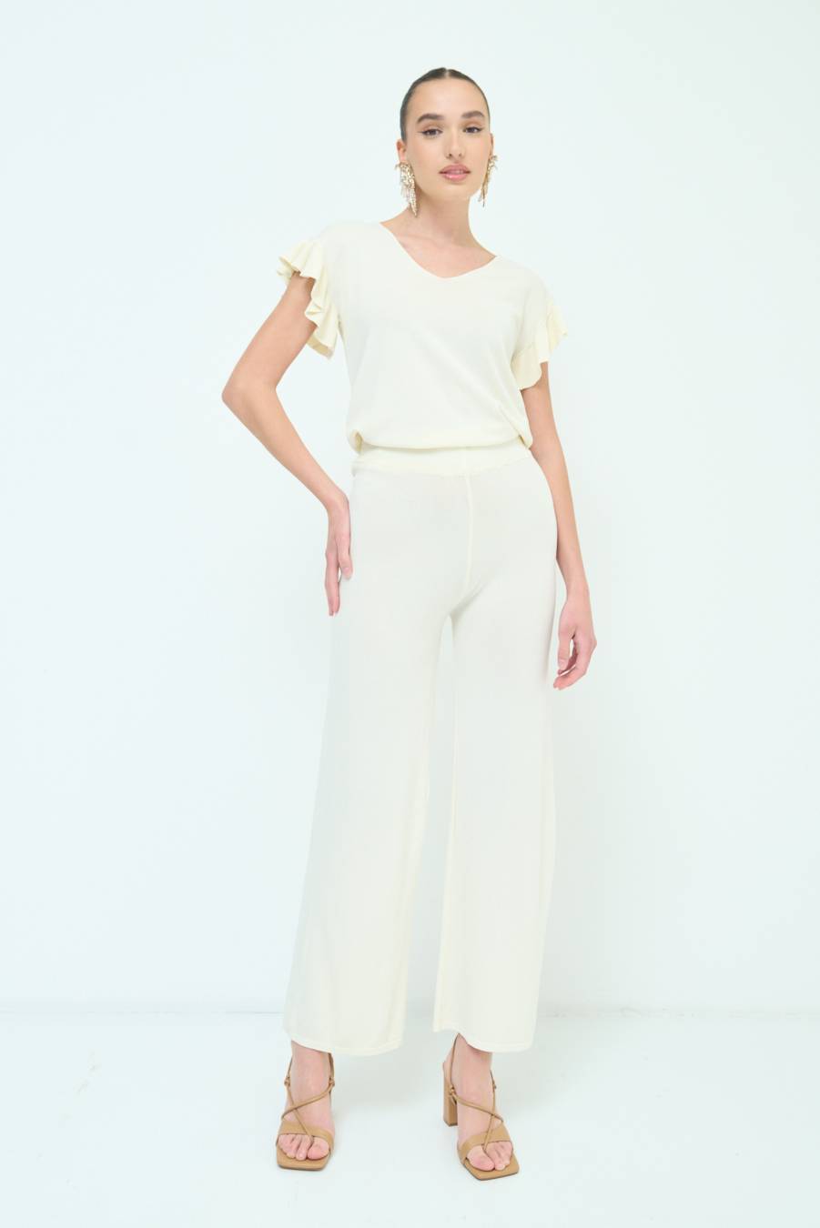 Kikisix PANTALONE PALAZZO MAGLIERIA BURRO Shopping Online