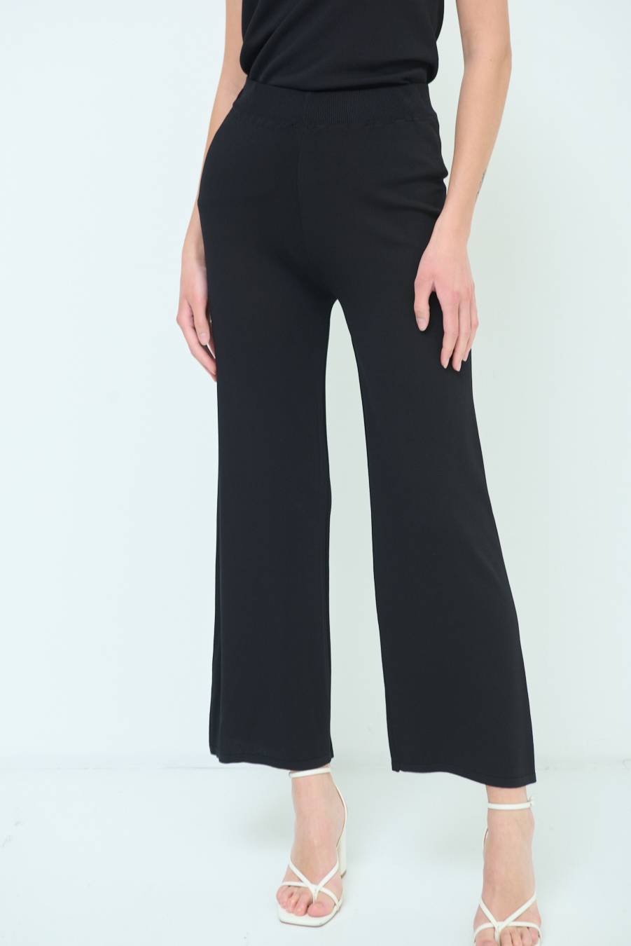Kikisix PANTALONE PALAZZO MAGLIERIA NERO Affare Del Giorno