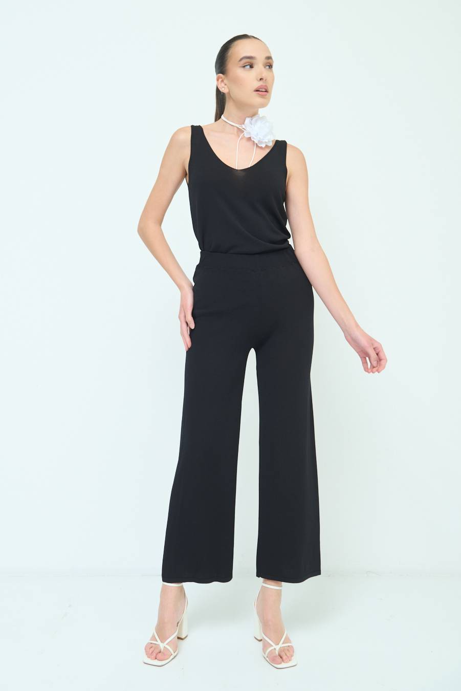 Kikisix PANTALONE PALAZZO MAGLIERIA NERO Affare Del Giorno