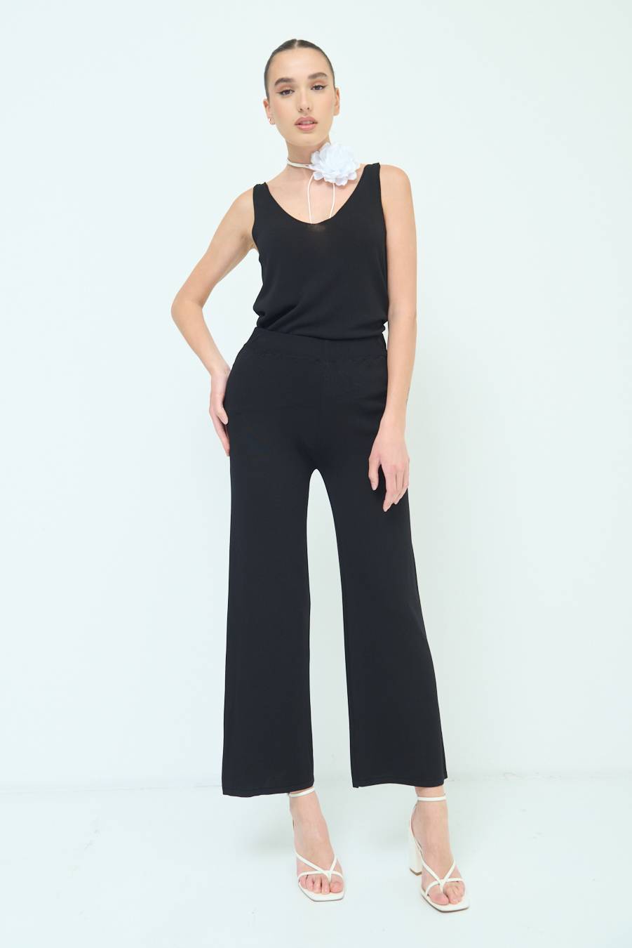 Kikisix PANTALONE PALAZZO MAGLIERIA NERO Affare Del Giorno