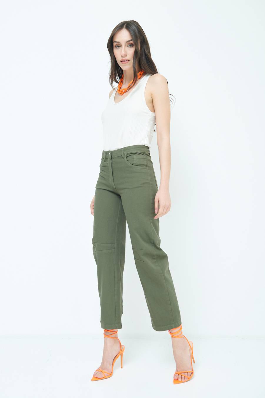 Kikisix PANTALONE LINEA UOVO VERDE MILITARE Presa