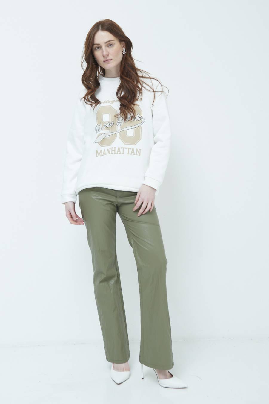 Kikisix PANTALONE ECOPELLE STROPICCIATA VERDE MILITARE Negozi Online