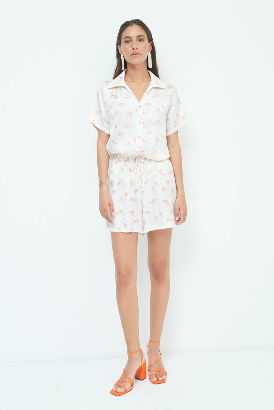 Kikisix SHORTS CON ELASTICO STAMPA ARANCIO Shopping Online