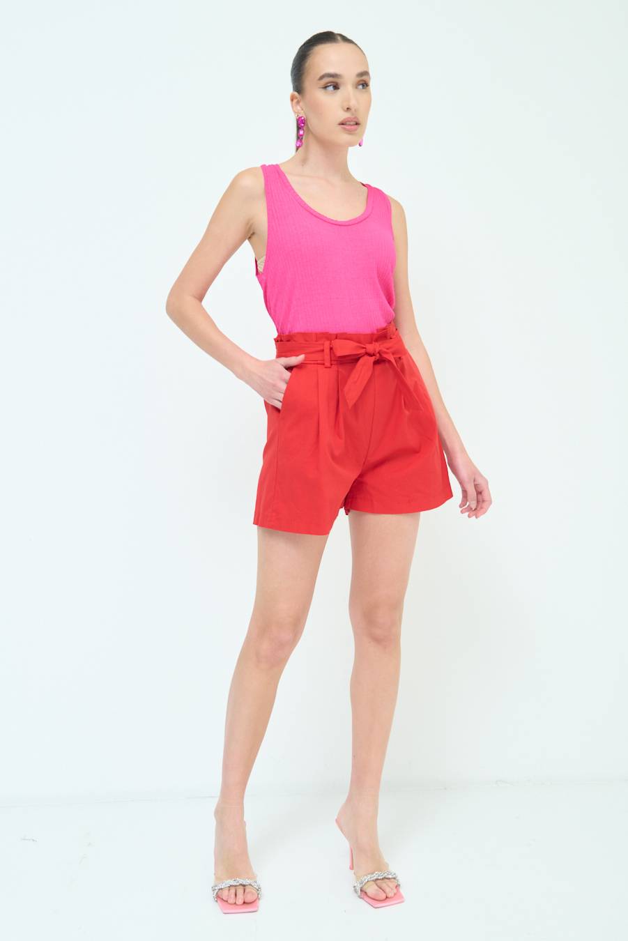 Kikisix SHORT CON CINTURA FASCIA ROSSO Affare Del Giorno