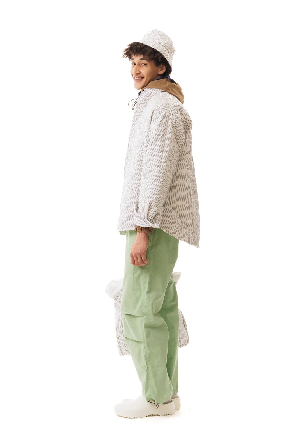 Lc23 Quilted Popeline Overshirt Cream-Black Vendita
