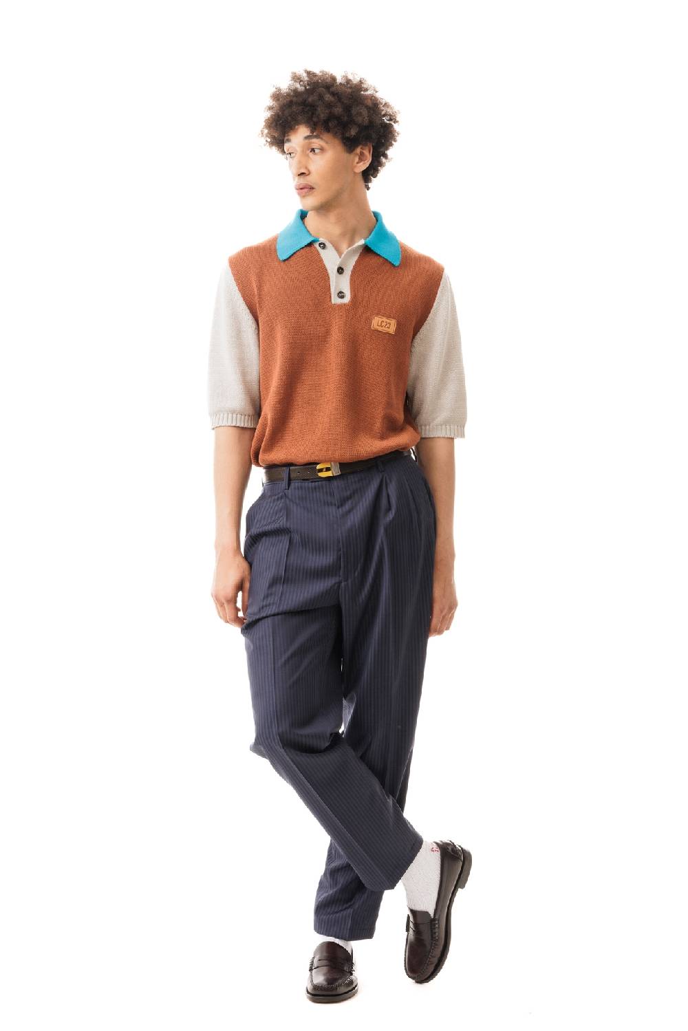 Lc23 Color Block Polo Sweater Camel