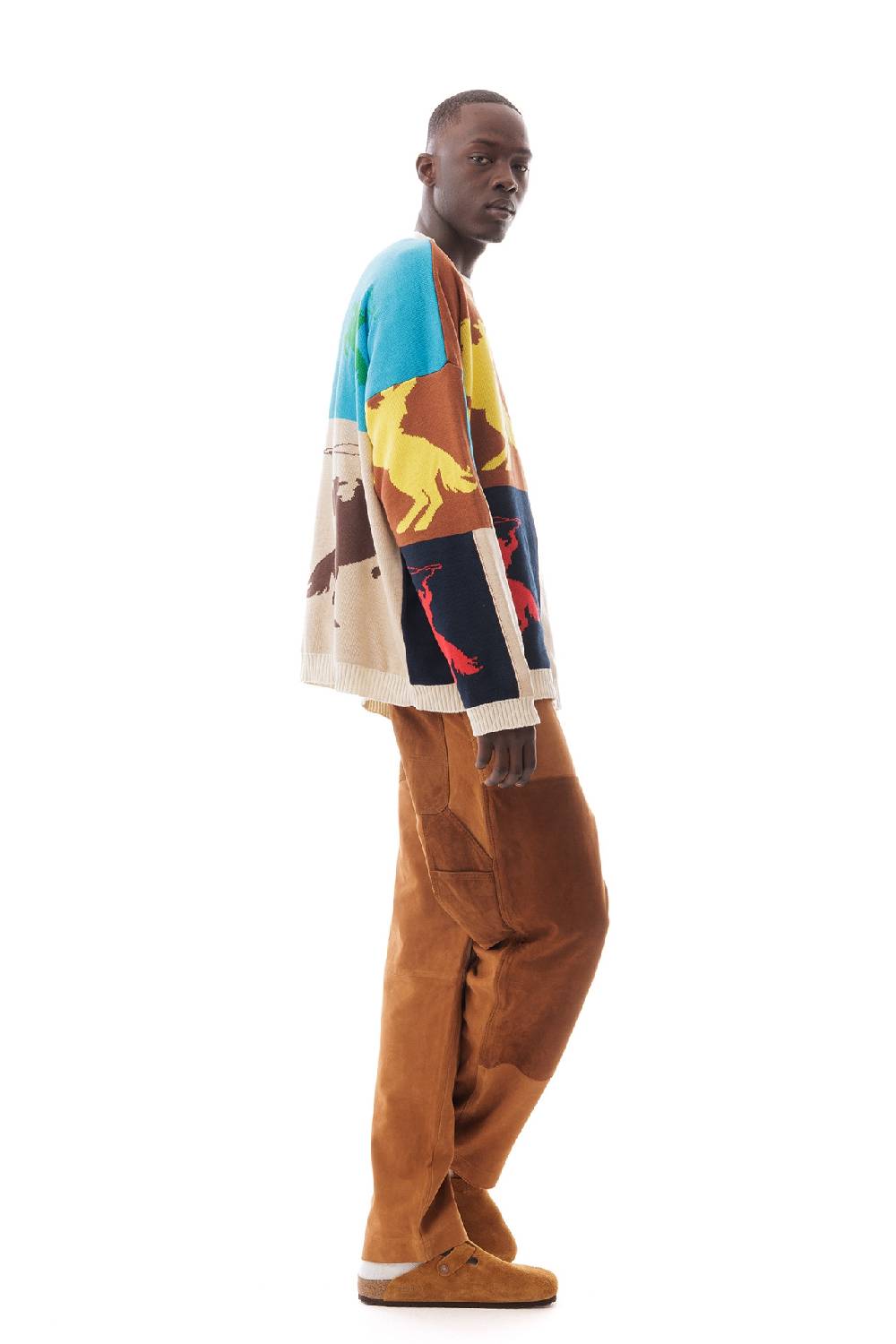 Lc23 Jaquard Patchwork Horses Sweater Nuovo