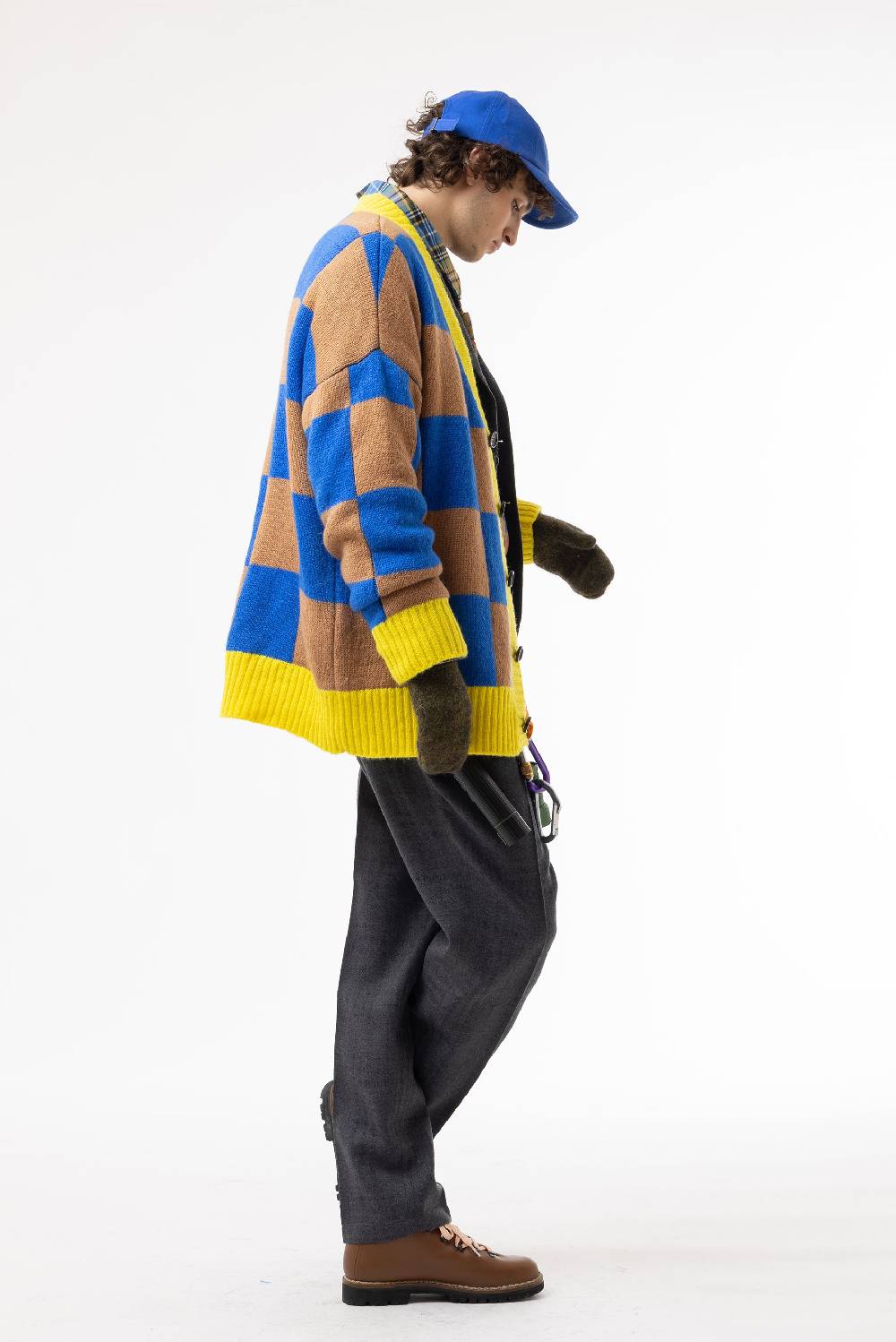 Lc23 Checkered Cardigan Camel/Blue/Yellow Prezzo Ridotto
