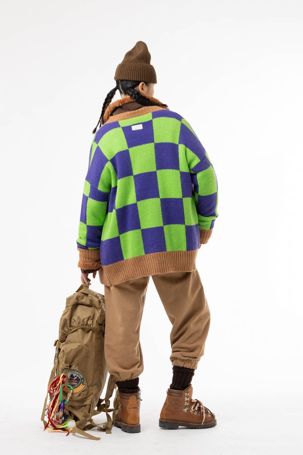 Lc23 Checkered Cardigan Green/Camel/Purple Sottocosto