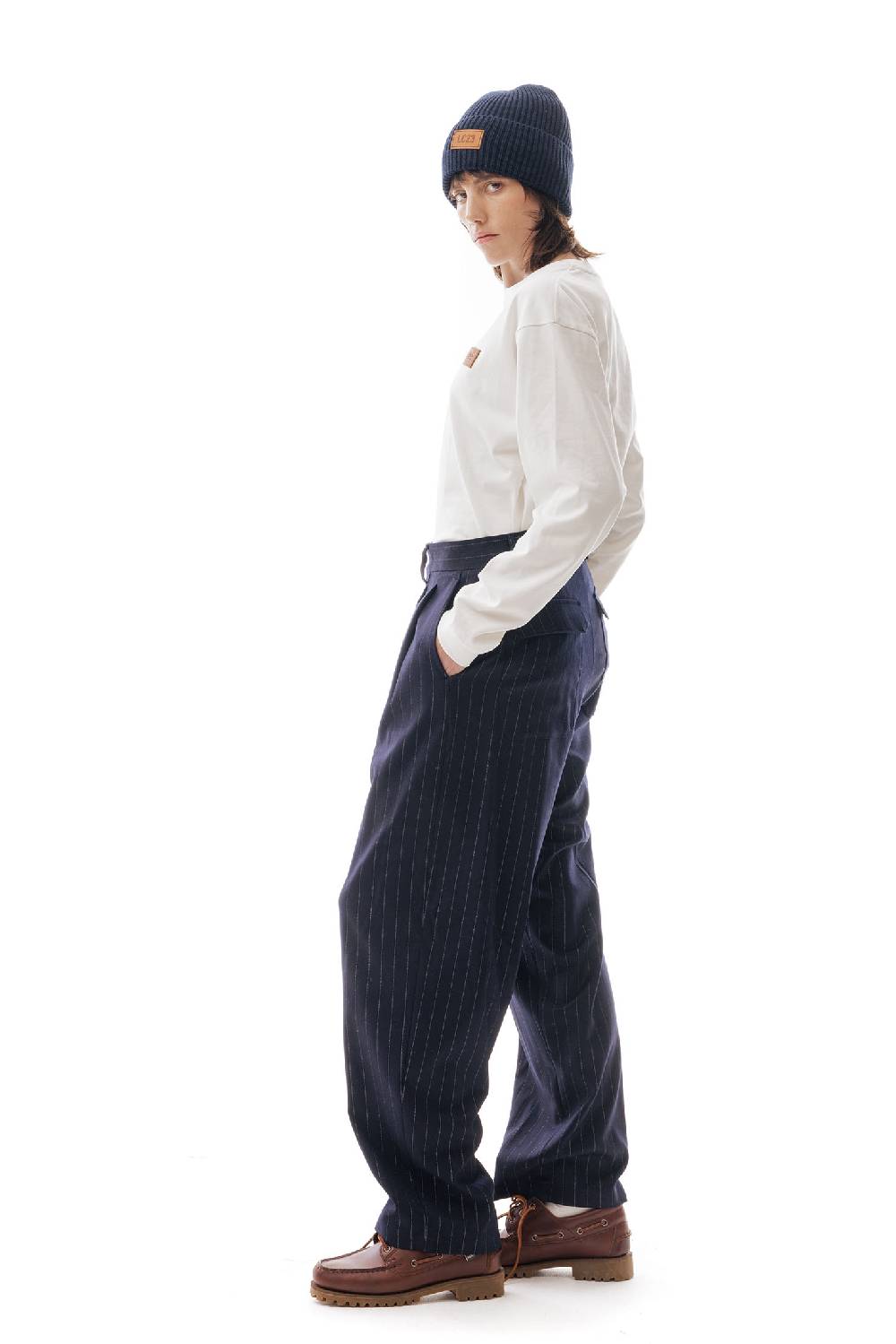 Lc23 Gessato Double Pence Trousers Navy In Vendita
