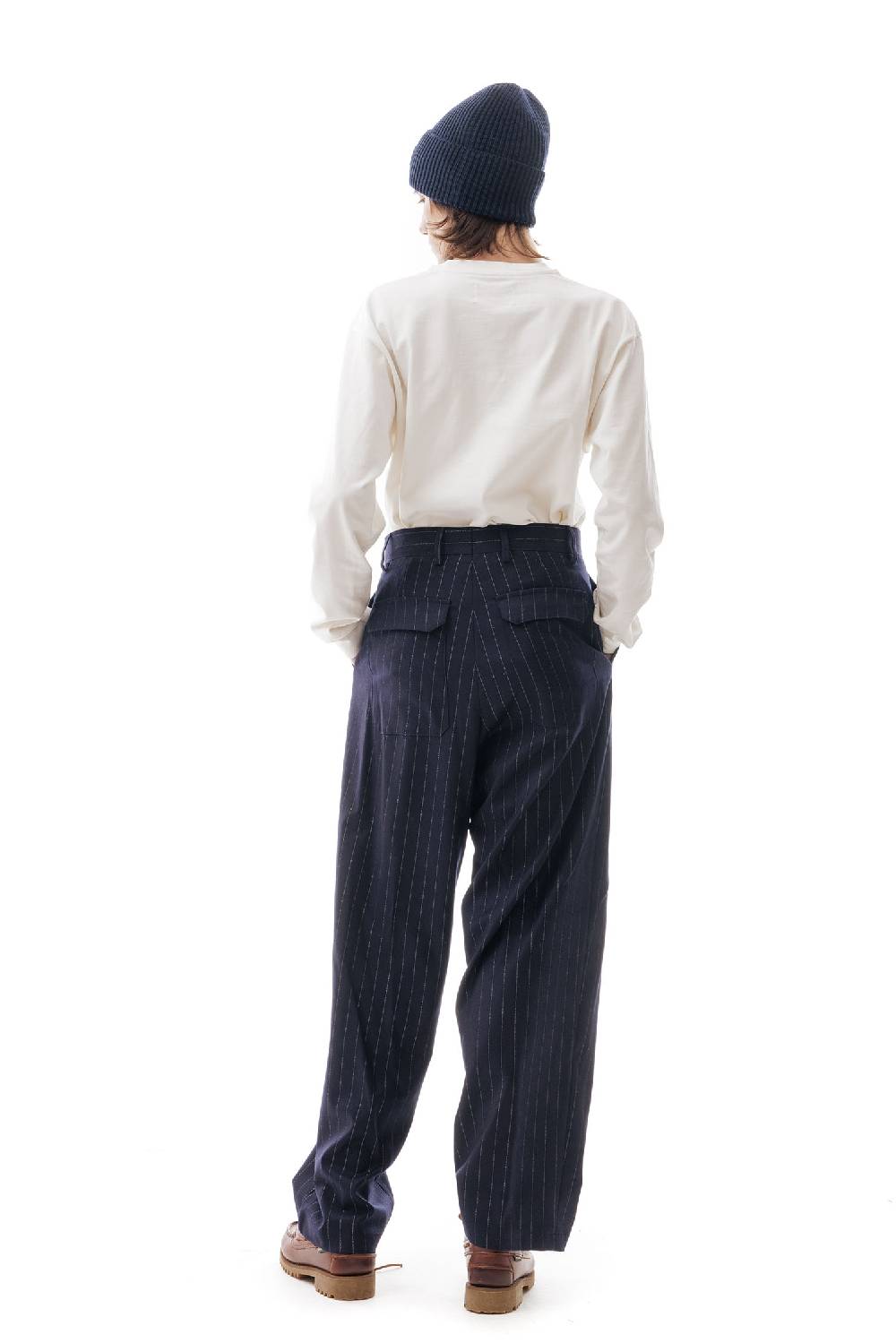 Lc23 Gessato Double Pence Trousers Navy In Vendita