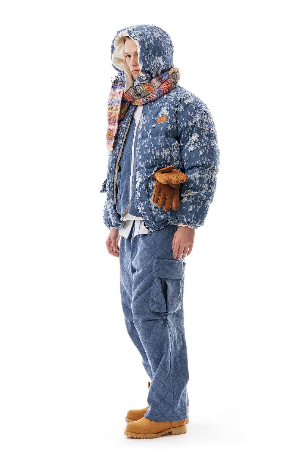 Lc23 Ripped Denim Down Jacket Vendite Flash