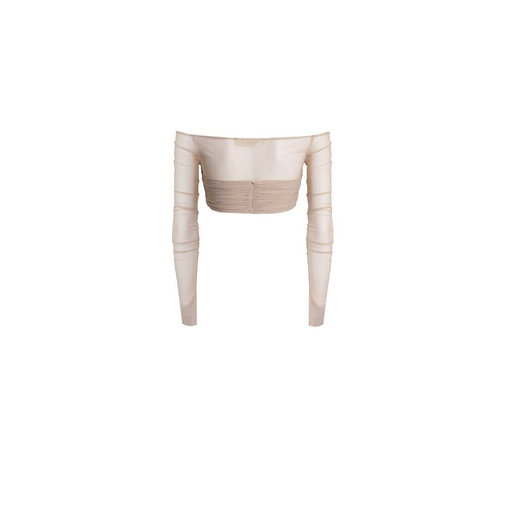 Nineminutes REVERSIBLE – THE BARDOT CROP TOP MESH SAND Fino al 60% di sconto