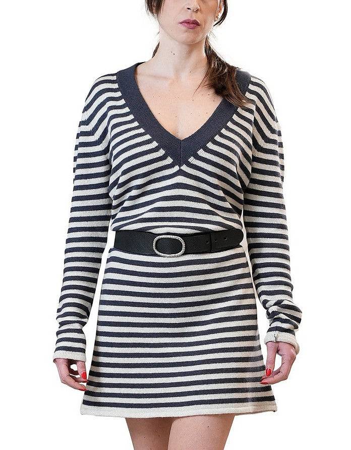 La Fabrique Aurelie Abito in Maglia Blu Navy e Bianco