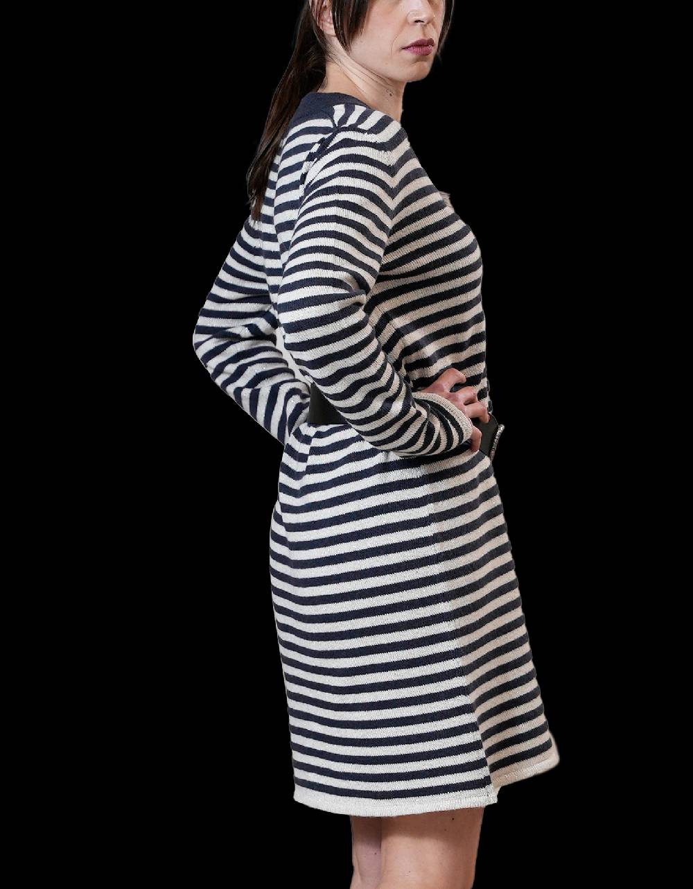 La Fabrique Aurelie Abito in Maglia Blu Navy e Bianco Vendite Flash
