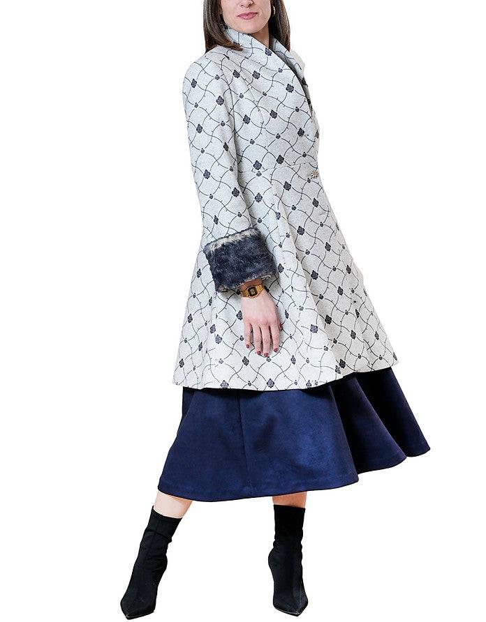 La Fabrique Mia Cappotto Svasato in Blu e Grigio Chiaro Affare Del Giorno