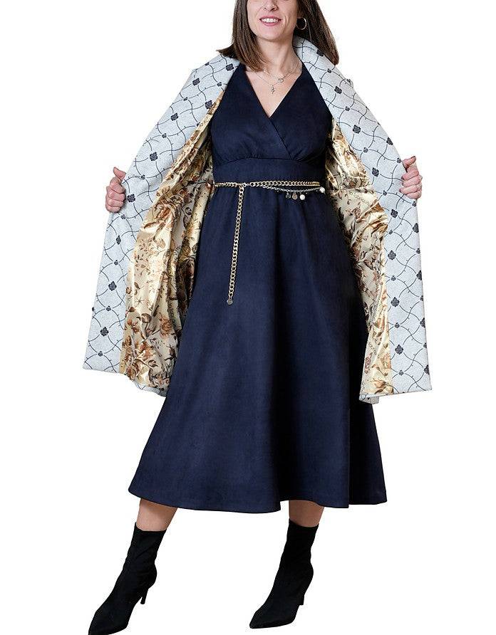 La Fabrique Mia Cappotto Svasato in Blu e Grigio Chiaro Affare Del Giorno