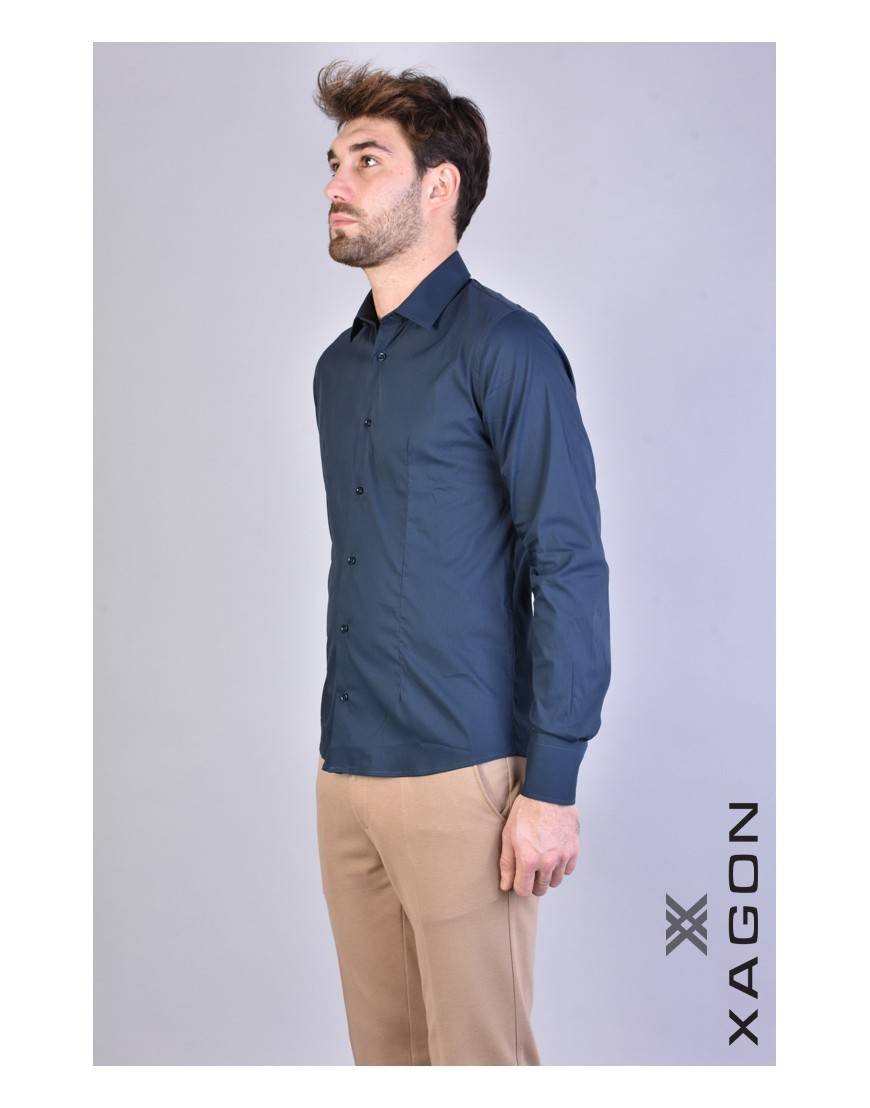 La haine inside us CAMICIA PAMATE Stretch Slim Fit Blu Moda