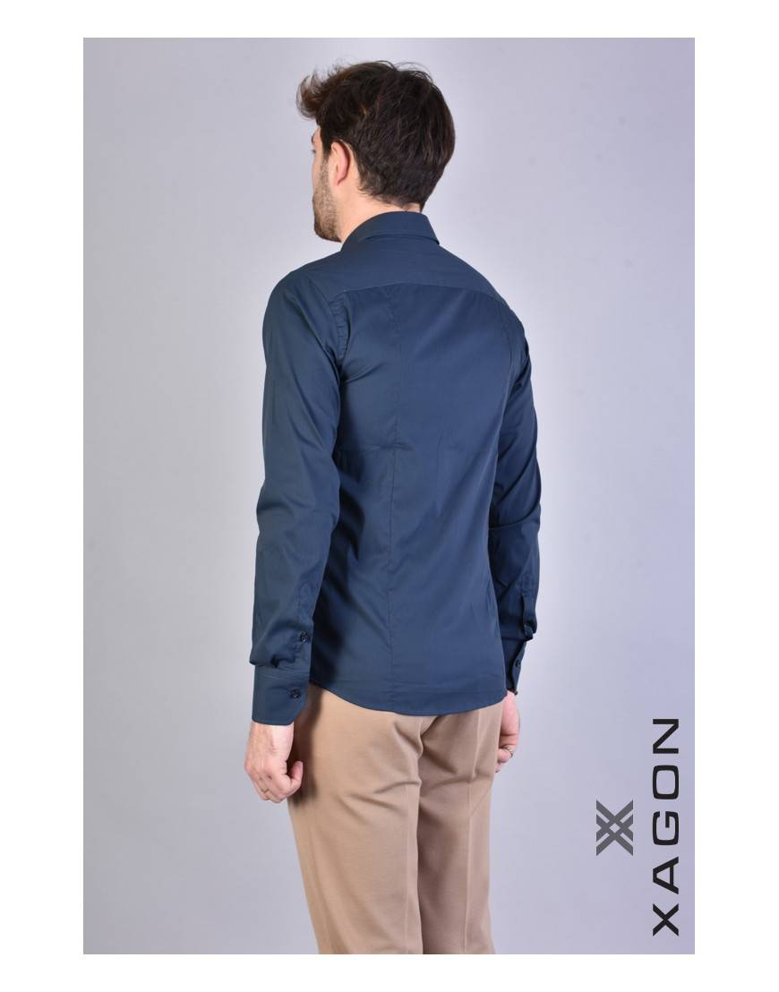 La haine inside us CAMICIA PAMATE Stretch Slim Fit Blu Moda