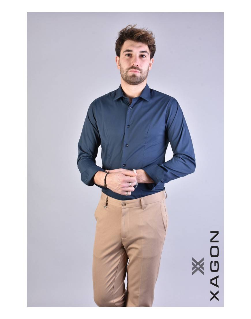 La haine inside us CAMICIA PAMATE Stretch Slim Fit Blu Moda