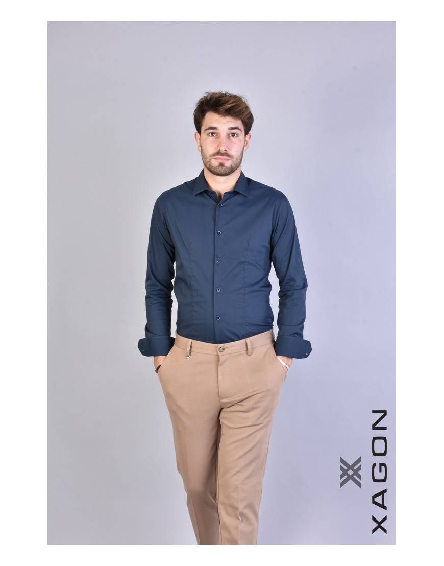 La haine inside us CAMICIA PAMATE Stretch Slim Fit Blu Moda