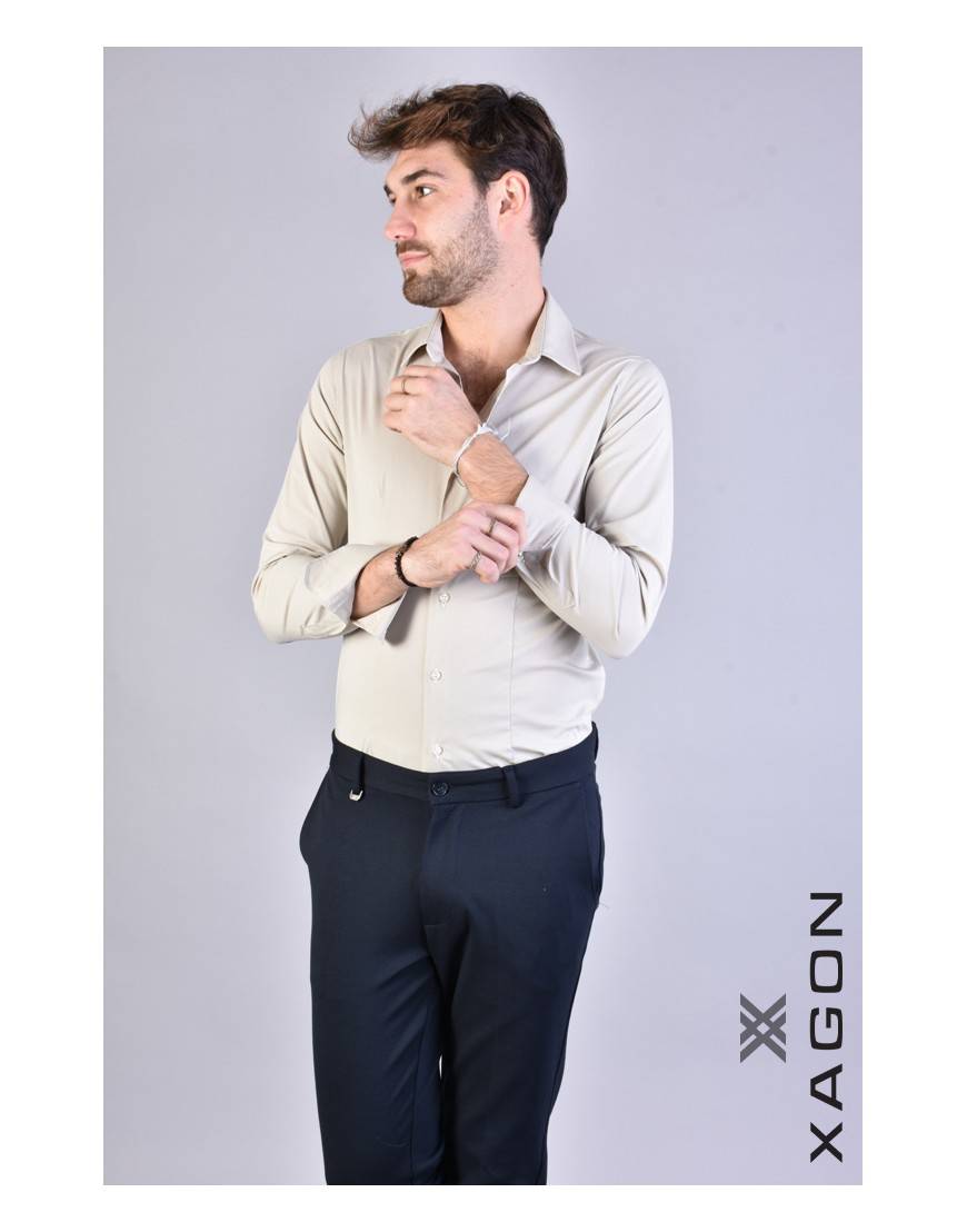 La haine inside us CAMICIA PAMATE Stretch Slim Fit Beige 2025