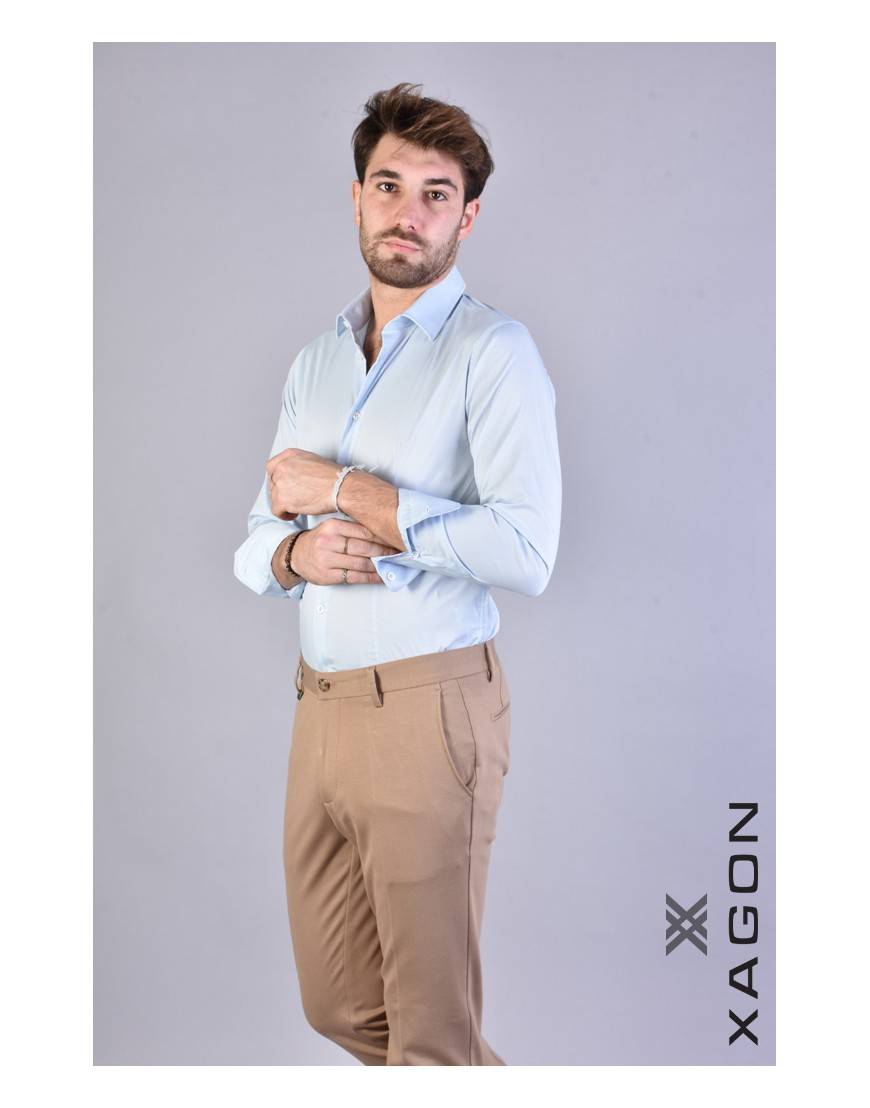 La haine inside us CAMICIA PAMATE Stretch Slim Fit Cielo Nuovo