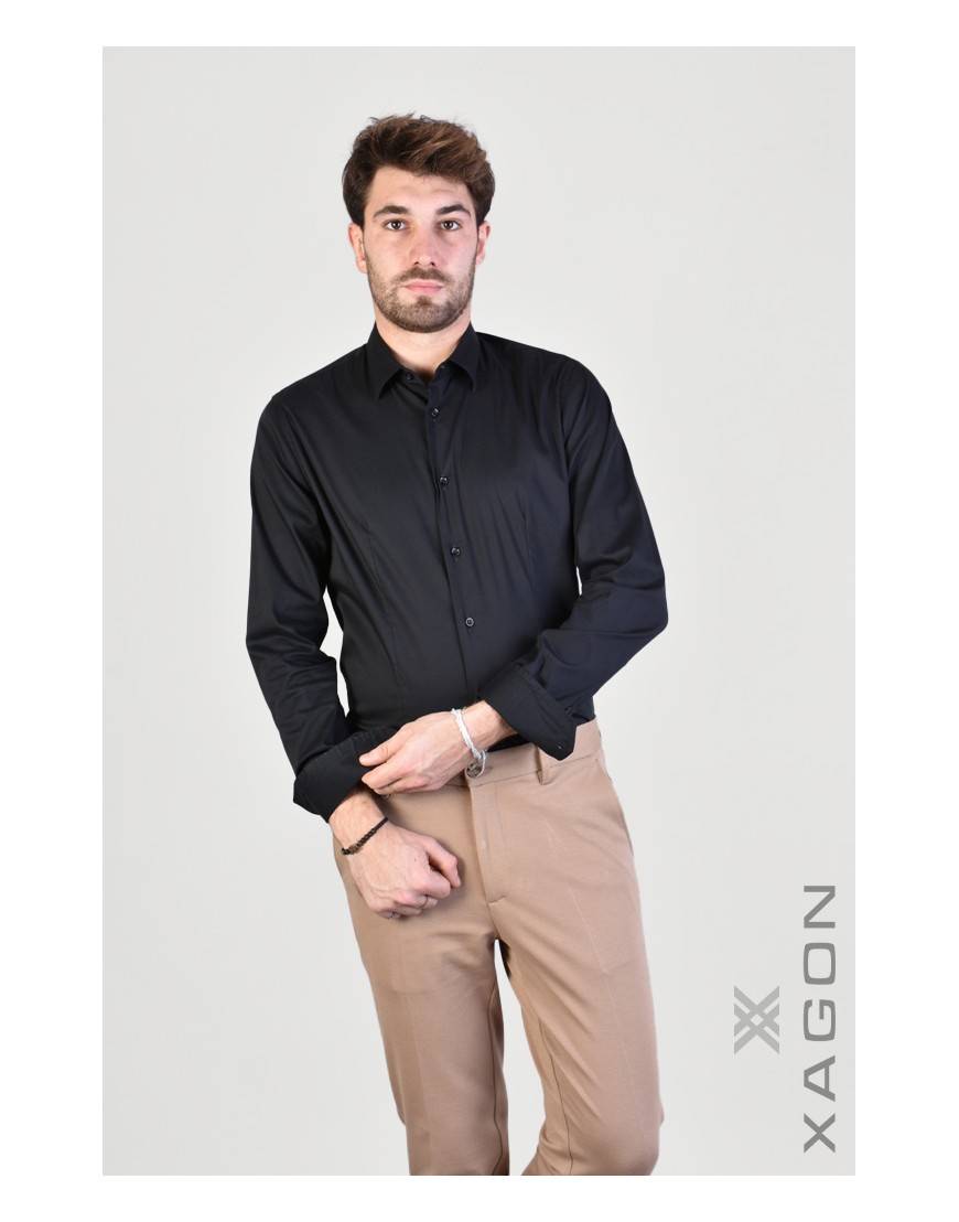 La haine inside us CAMICIA PAMATE Stretch Slim Fit Nero Qualità