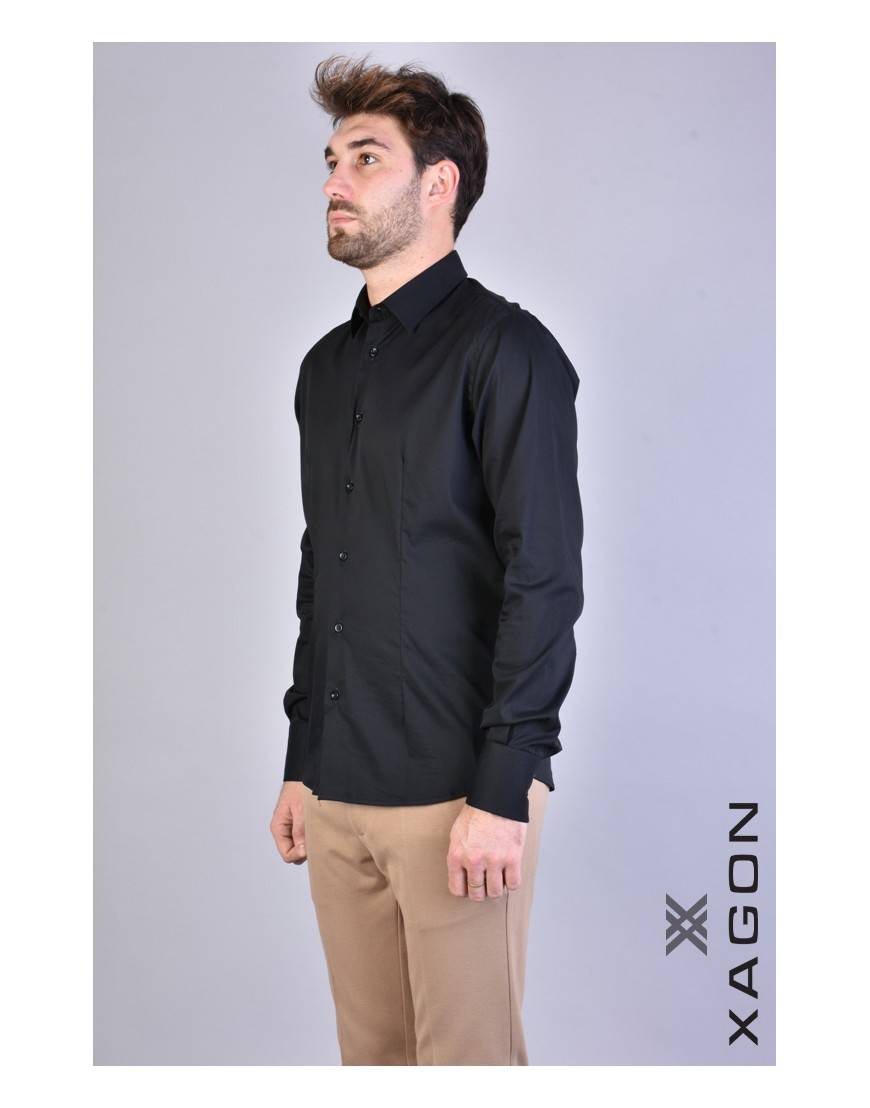 La haine inside us CAMICIA PAMATE Stretch Slim Fit Nero Qualità
